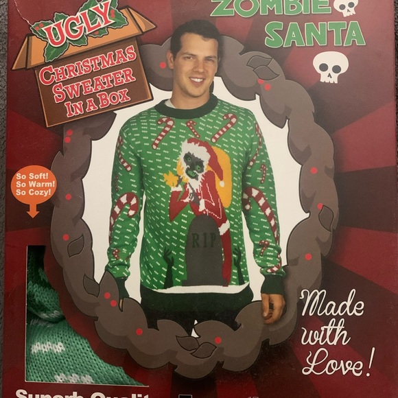Zombie Santa Ugly Christmas Sweater Thick New Medium - Picture 2 of 3
